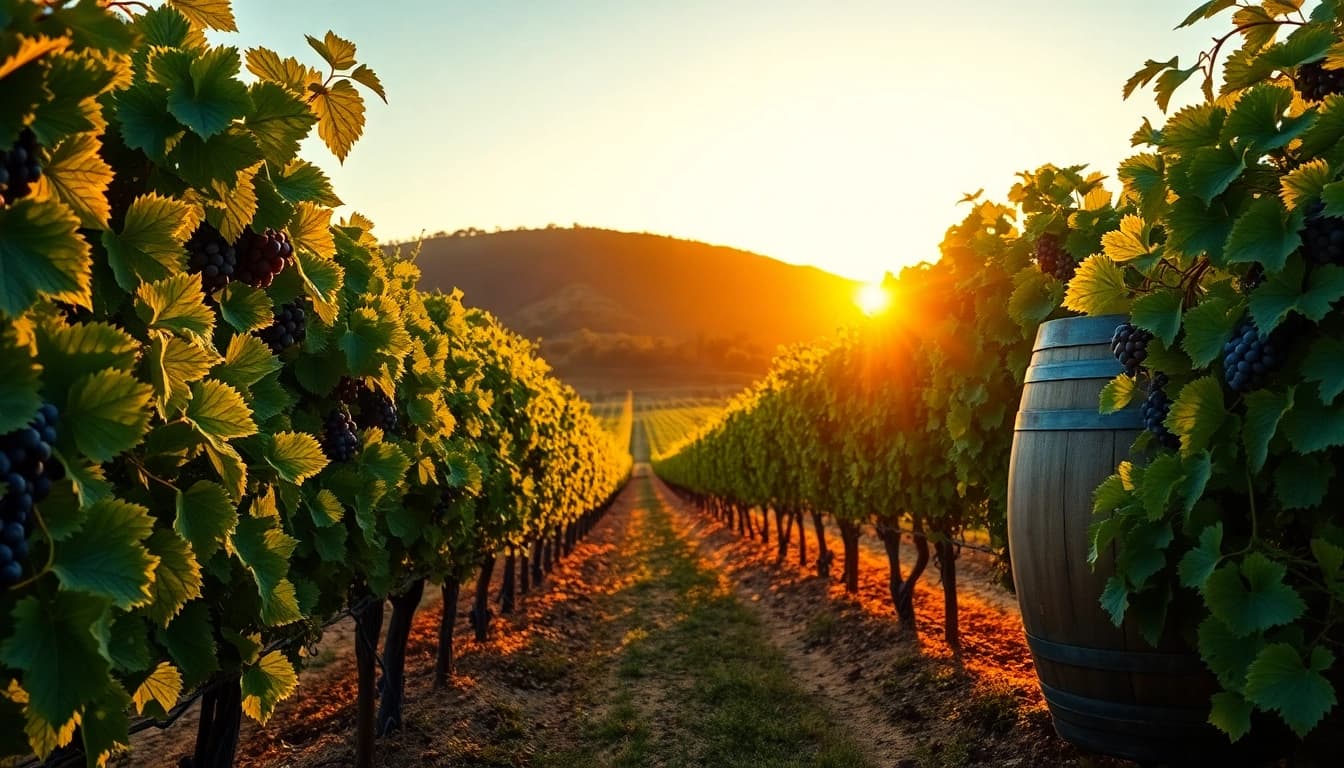Discover clarksburg wineries surrounded by lush vines and warm sunset light, inviting relaxation.