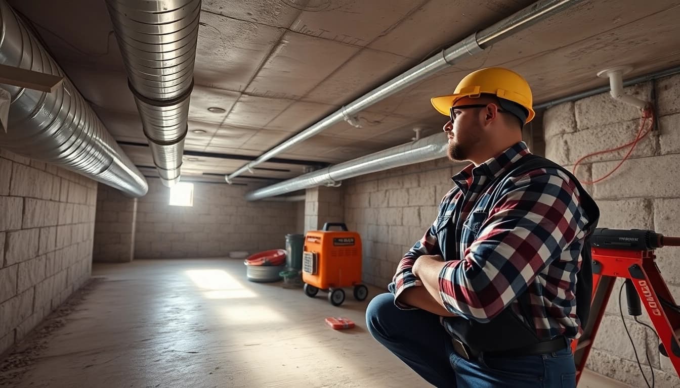 Crawl Space Restoration assessment in a well-lit, organized area showcasing professional tools and clean insulation.
