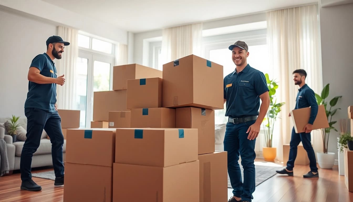Efficient teamwork by Toronto moving company in a modern apartment setting.