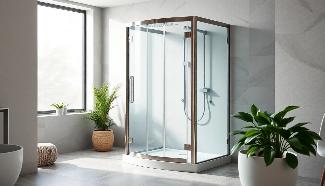 Duschkabine 90x90 in modernem Badezimmer mit eleganten Glaswänden und chromatischer Ausstattung