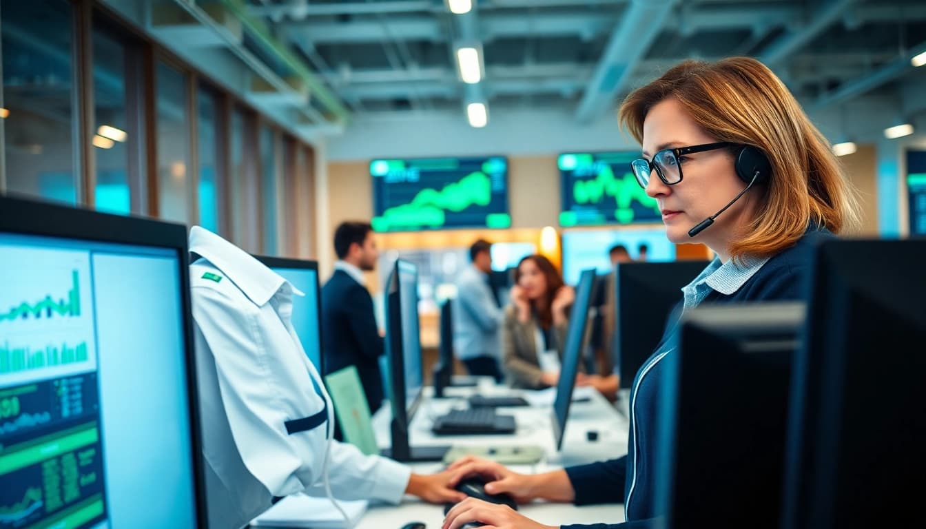 Engaged IT specialist delivering managed it services near me in an active office environment.