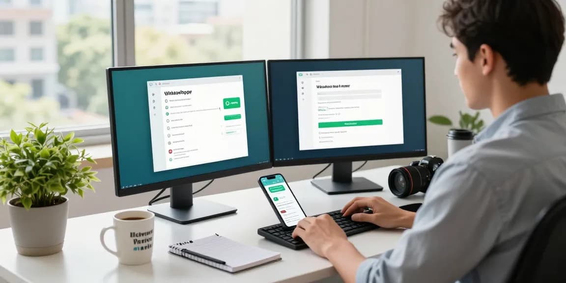 Professional workspace using WhatsApp電腦版 for seamless messaging.