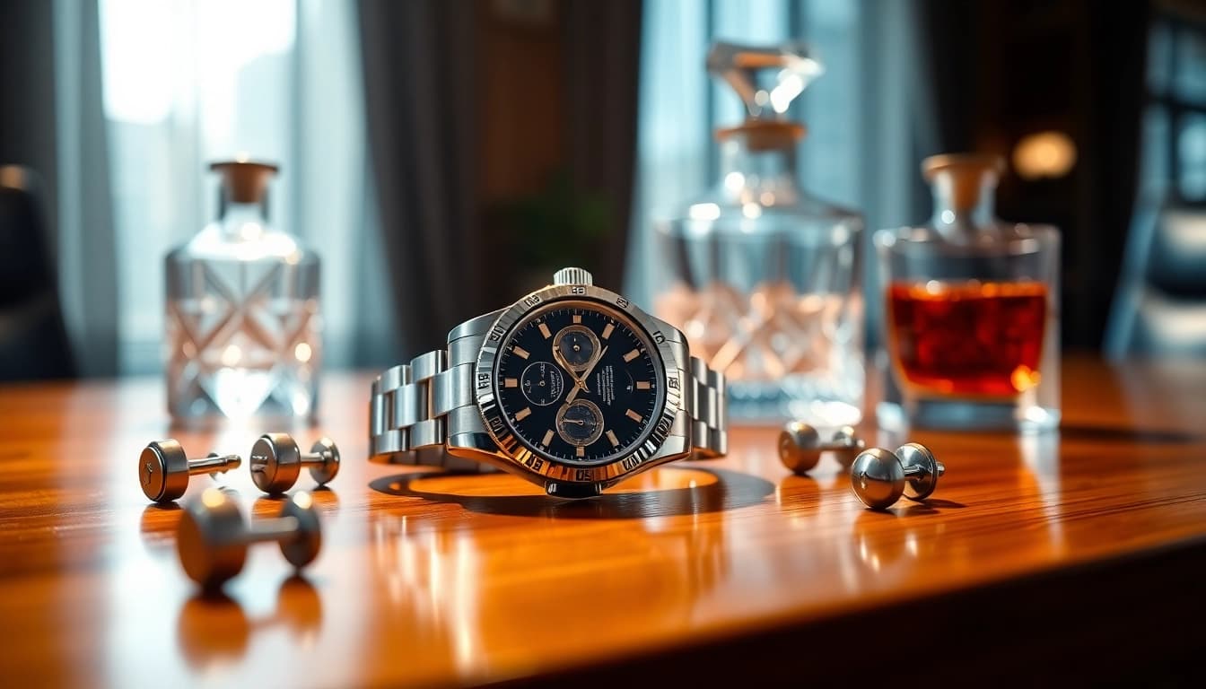 Showcase a stunning rolex replica next to elegant accessories to highlight luxury.