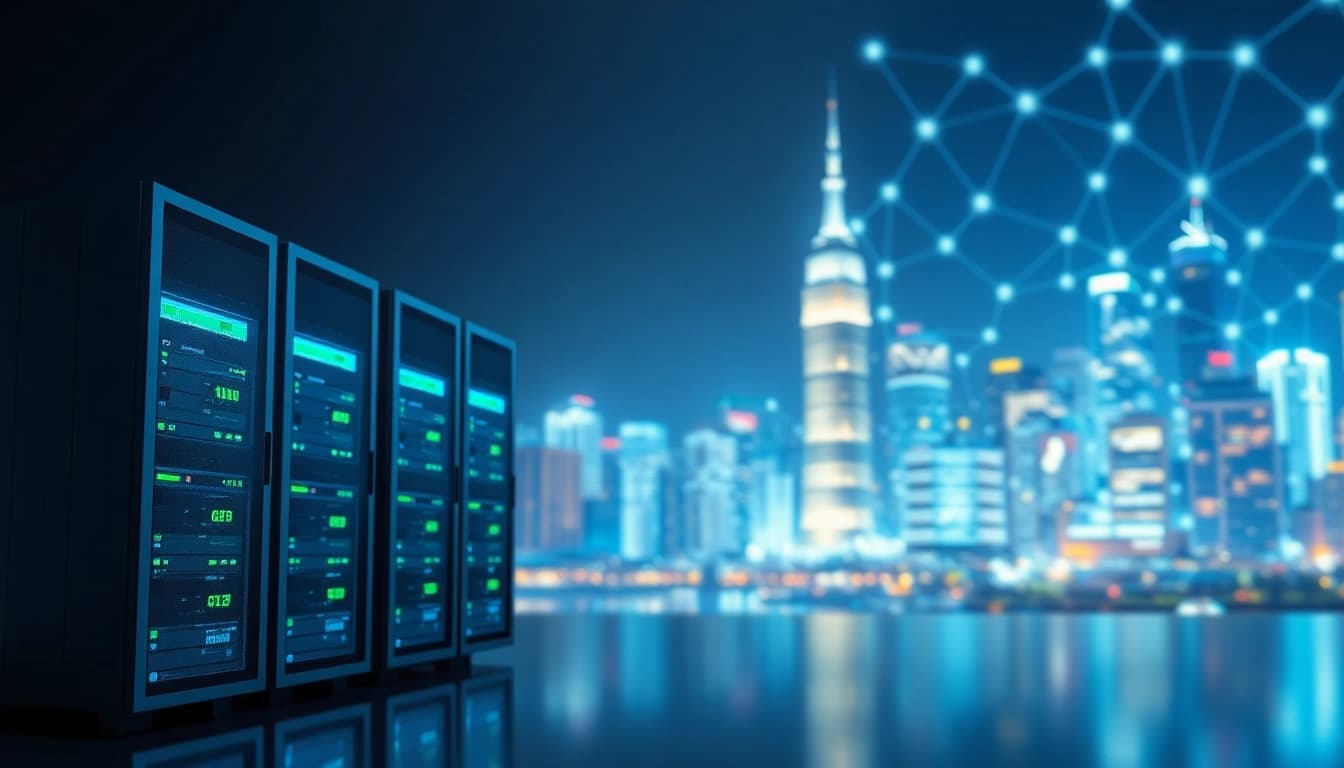Safeguard your website with CDN with DDoS Protection illustrated in a high-tech setting.