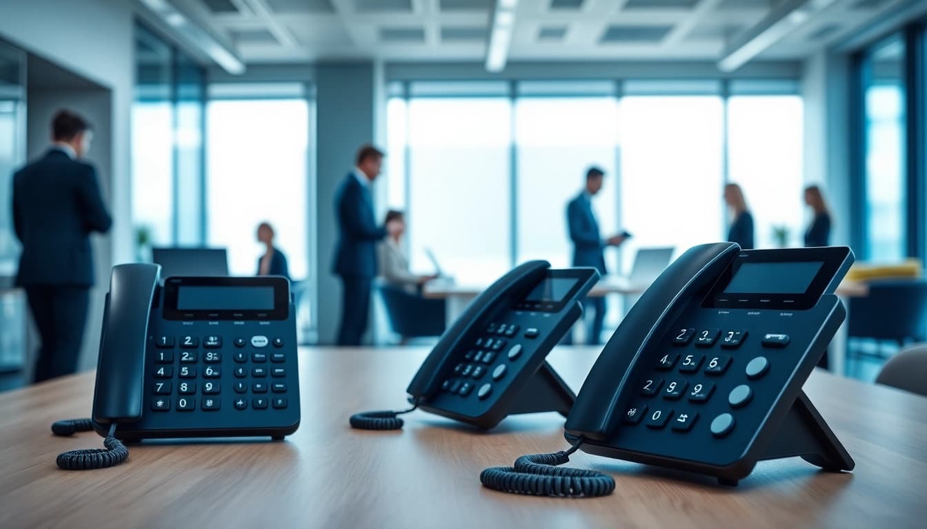 Showcase of advanced business phone providers in a contemporary office environment.