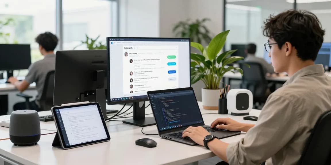 Developer engaging with koboldai chatbot on modern digital workspace.