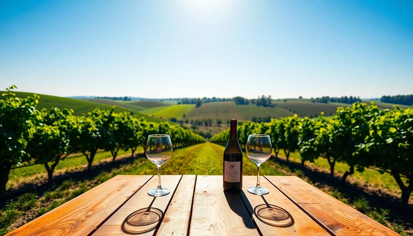 Experience the scenic beauty of Winery Sacramento with lush vineyards and tasting setup.