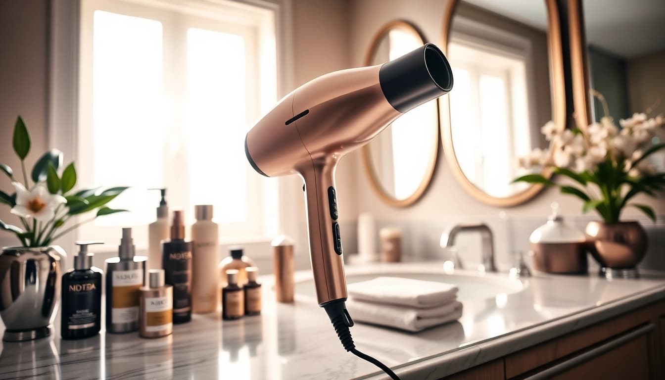 Using an ionic blow dryer for a perfect salon-quality hairstyle at home.