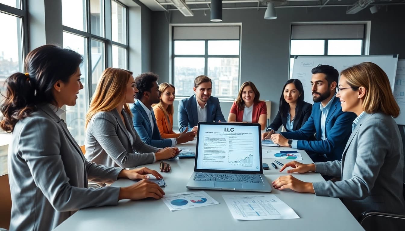 Guide on LLC registration with professionals discussing essential documents and strategies.