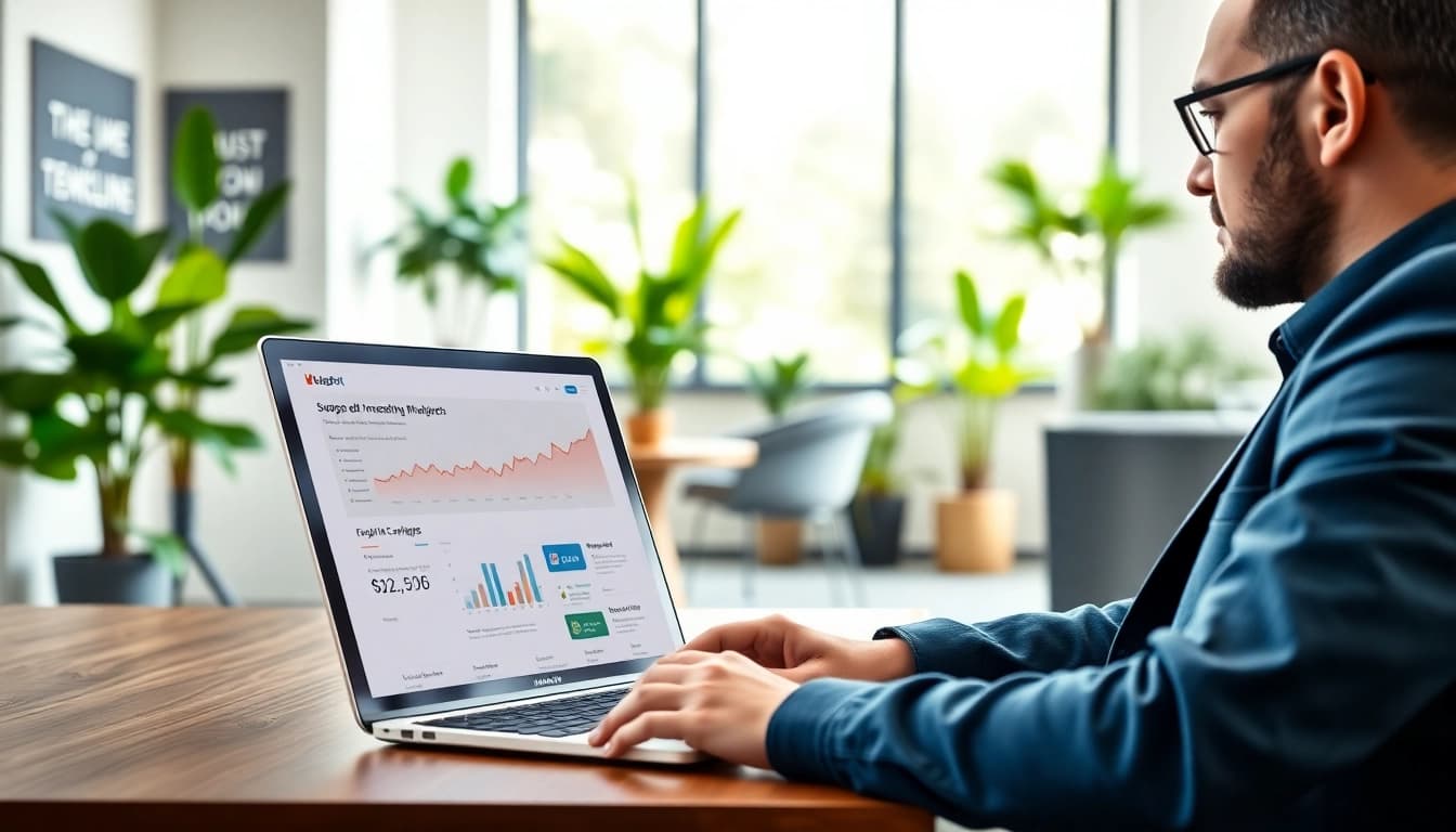 Creating a hubspot marketing email in a modern office with vibrant atmosphere.