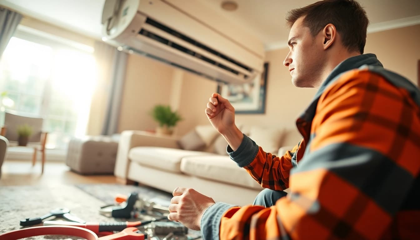 HVAC technician conducting ac repair mesa az in a bright residential setting, ensuring home comfort.