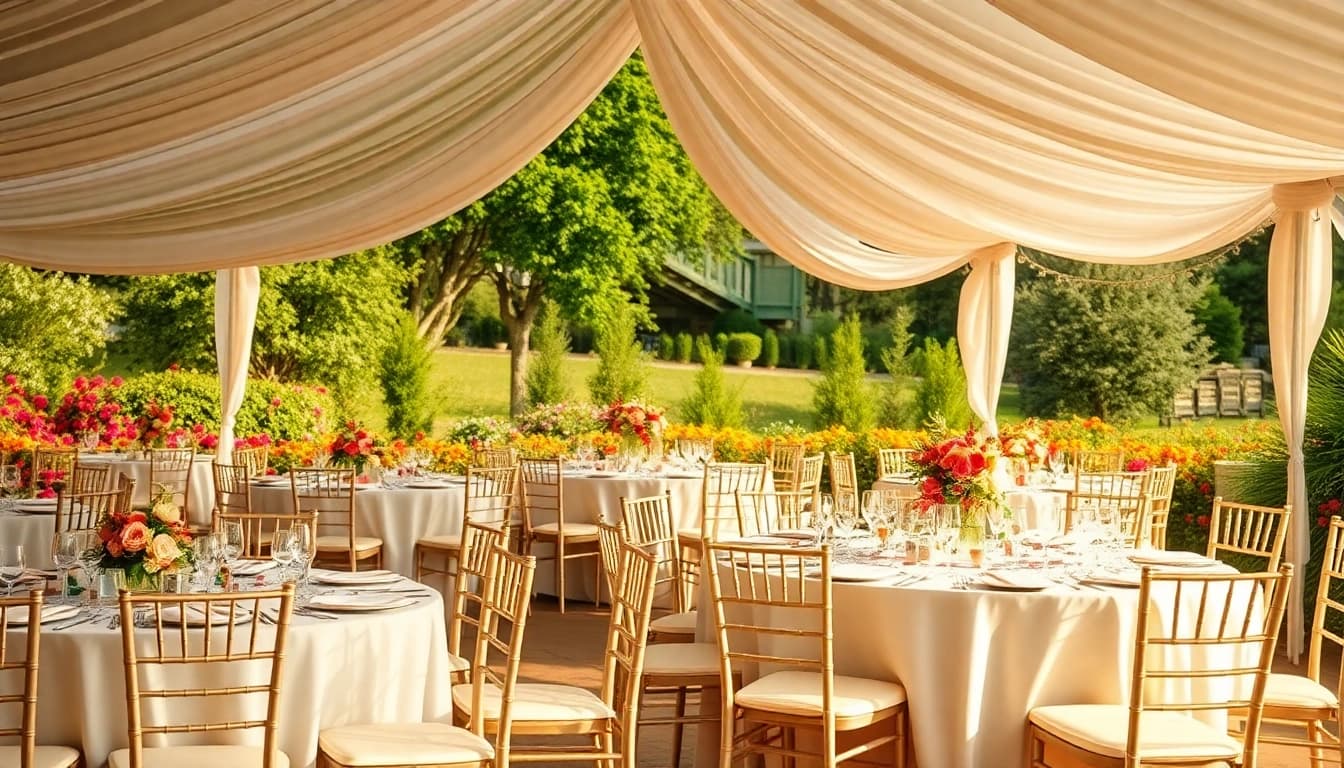Experience Wedding Tent Chair & Table Rentals at a beautifully decorated venue.