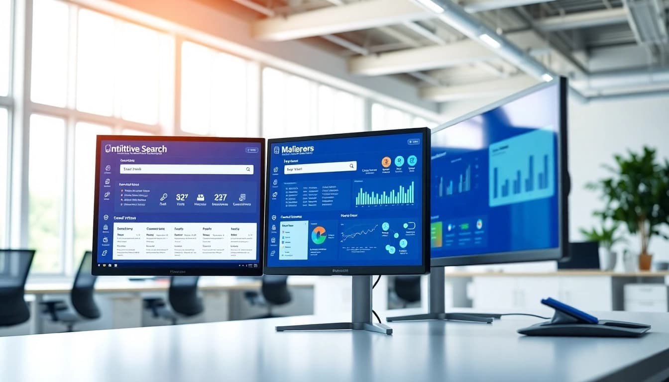 Showcase of enterprise search platforms on modern workstation with intuitive search features.