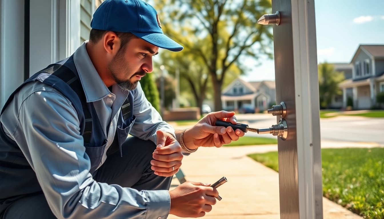 Fast locksmiths service in St. Louis, MO helping a customer with a door lock solution.