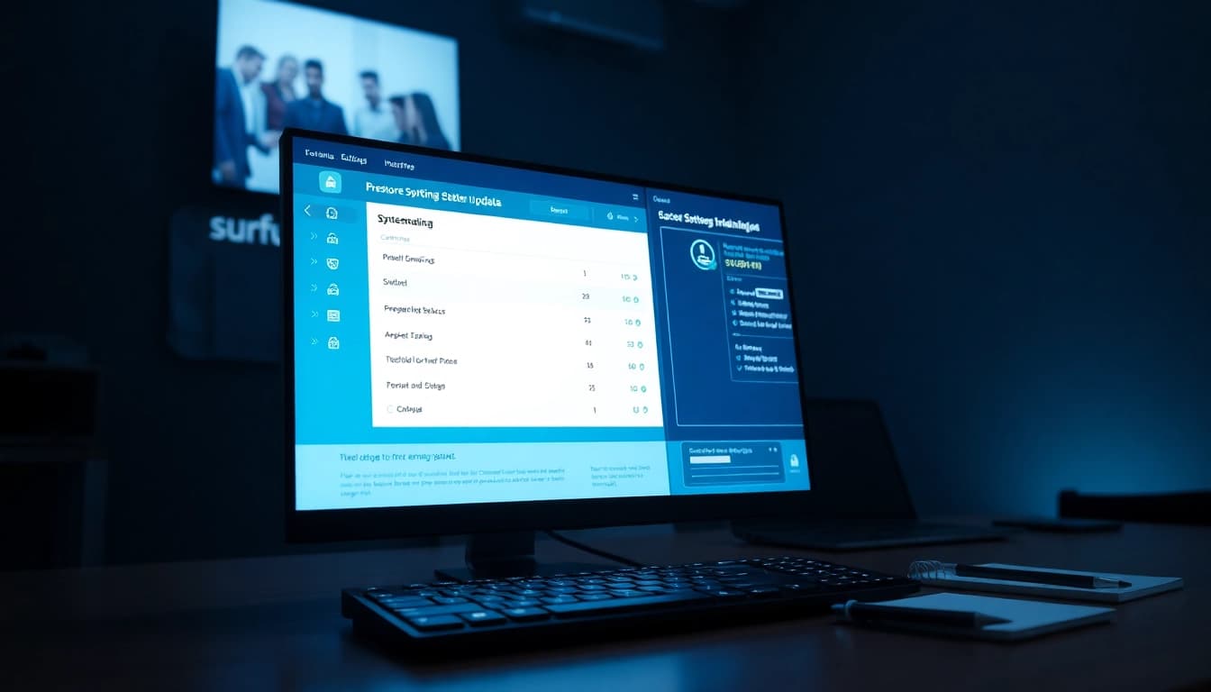 Aktualizacja systemu z postępem na nowoczesnym ekranie komputera.