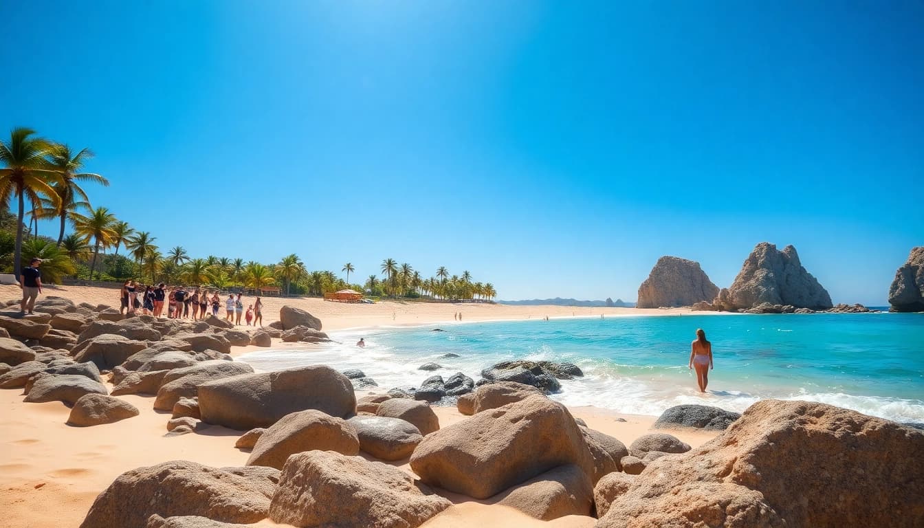 Visitors enjoying the serene beauty of Cabo San Lucas, addressing whether Is Cabo San Lucas safe.