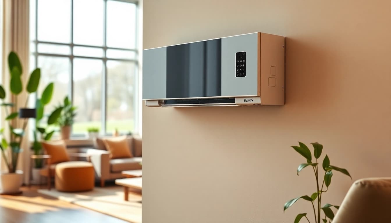Install a Daikin mini split ac for efficient cooling in a modern living room with elegant decor.
