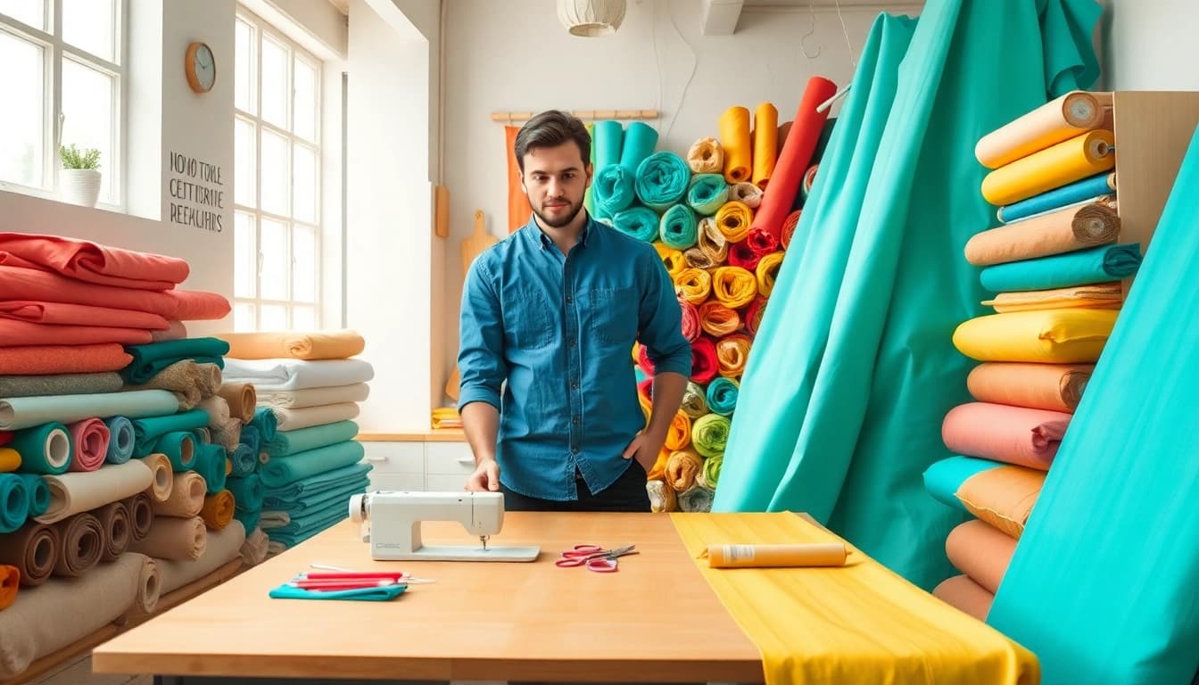 Creëer unieke kleding met 100% katoen stoffen in een lichtgevende studio.