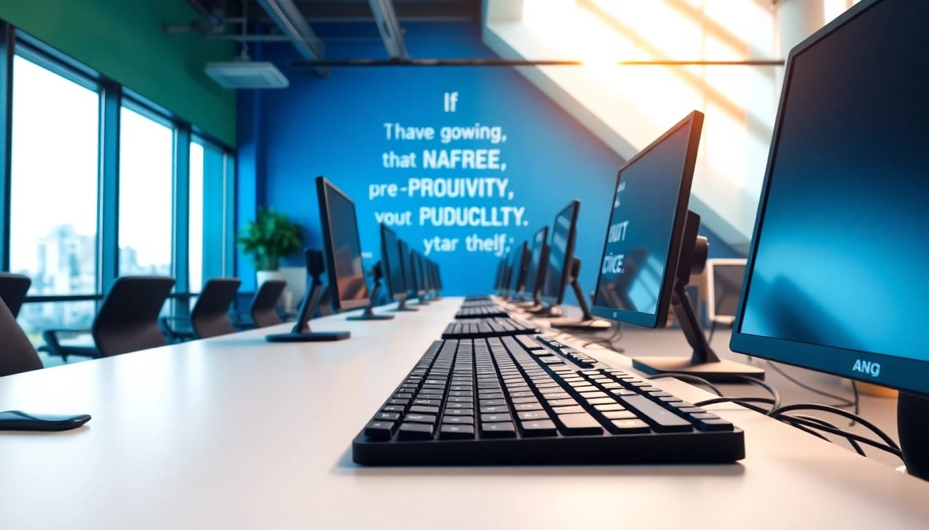 Showcase of a modern typing center with sleek workstations and inspiring decor.