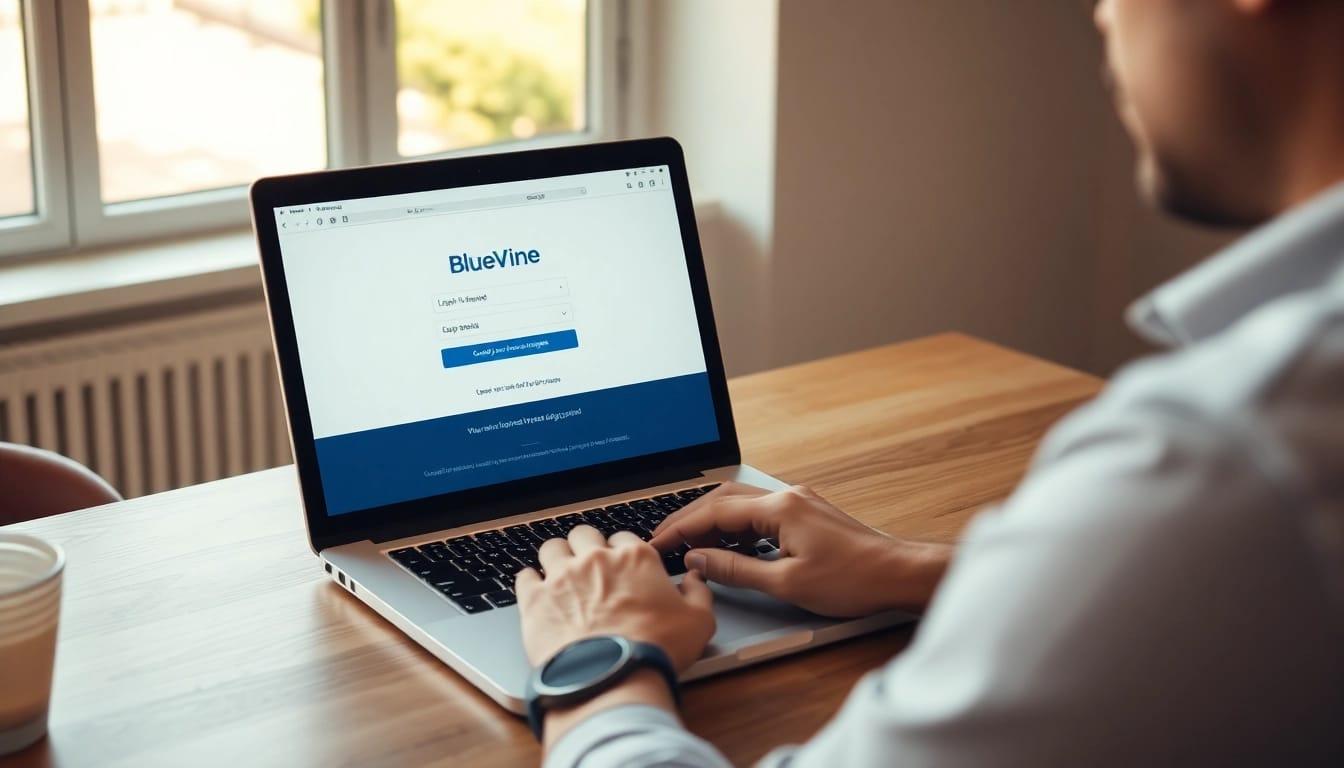 Access the BlueVine login page securely with a focused professional using a laptop.