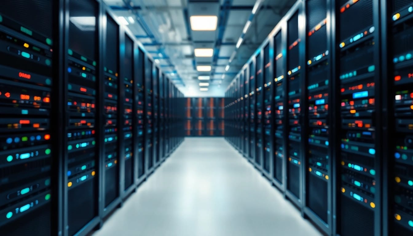 Servers showcasing CDN with DDoS Protection technology in a professional data center setting.