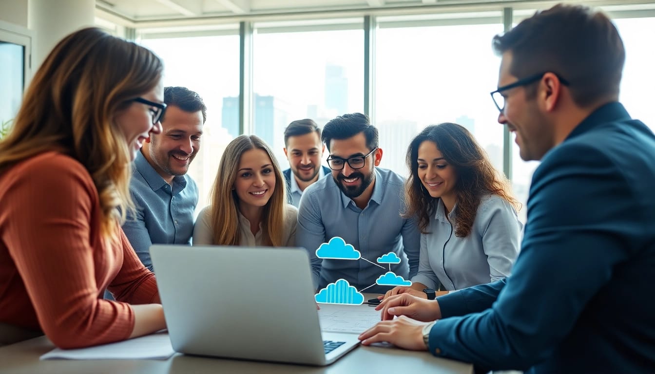 Collaborating team strategizing Cloud Migration Services in a modern office environment.