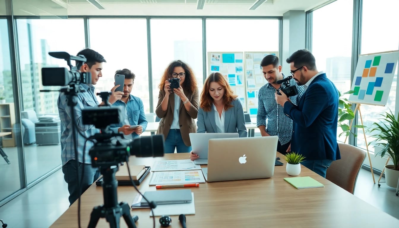 Engaged team executing Corporate Video Production activities in a bright, modern office.