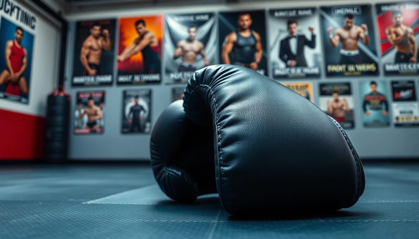 Hochwertige MMA gloves auf einem Trainingsplatz mit beeindruckenden Details.