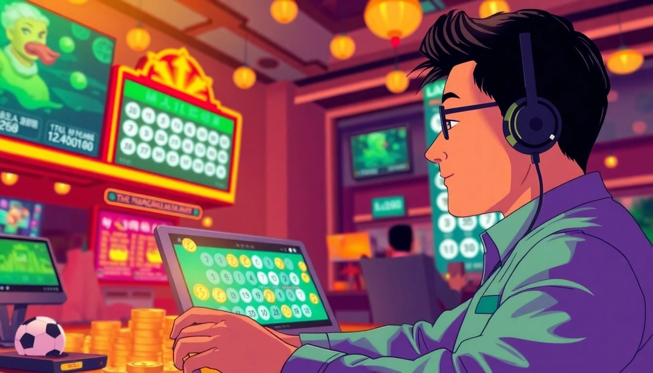 Menampilkan bandar togel resmi yang menarik dengan pemain bersemangat di latar belakang digital.
