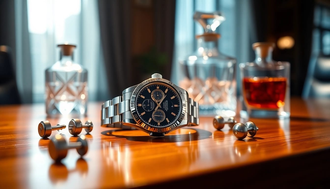 Showcase a stunning rolex replica next to elegant accessories to highlight luxury.