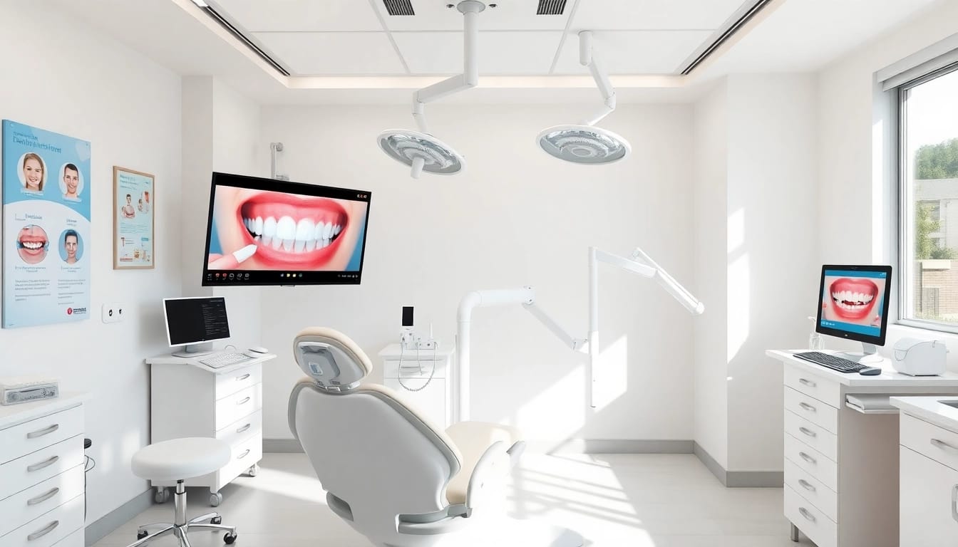キレイライン矯正 口コミ showcasing a modern orthodontic treatment room with before-and-after images.