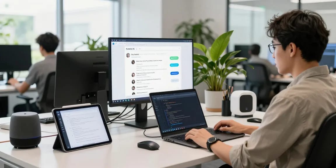 Developer engaging with koboldai chatbot on modern digital workspace.