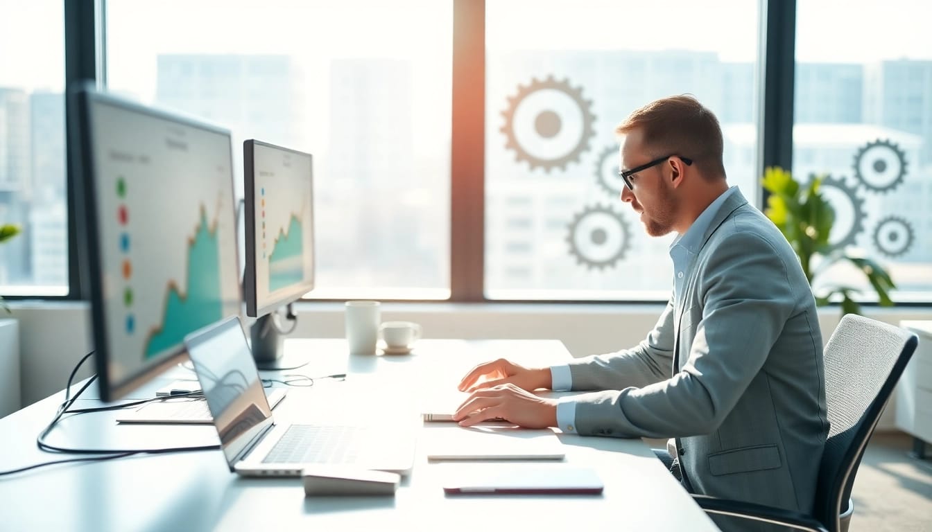 Enhance productivity with an enterprise assistant managing tasks in a professional office.