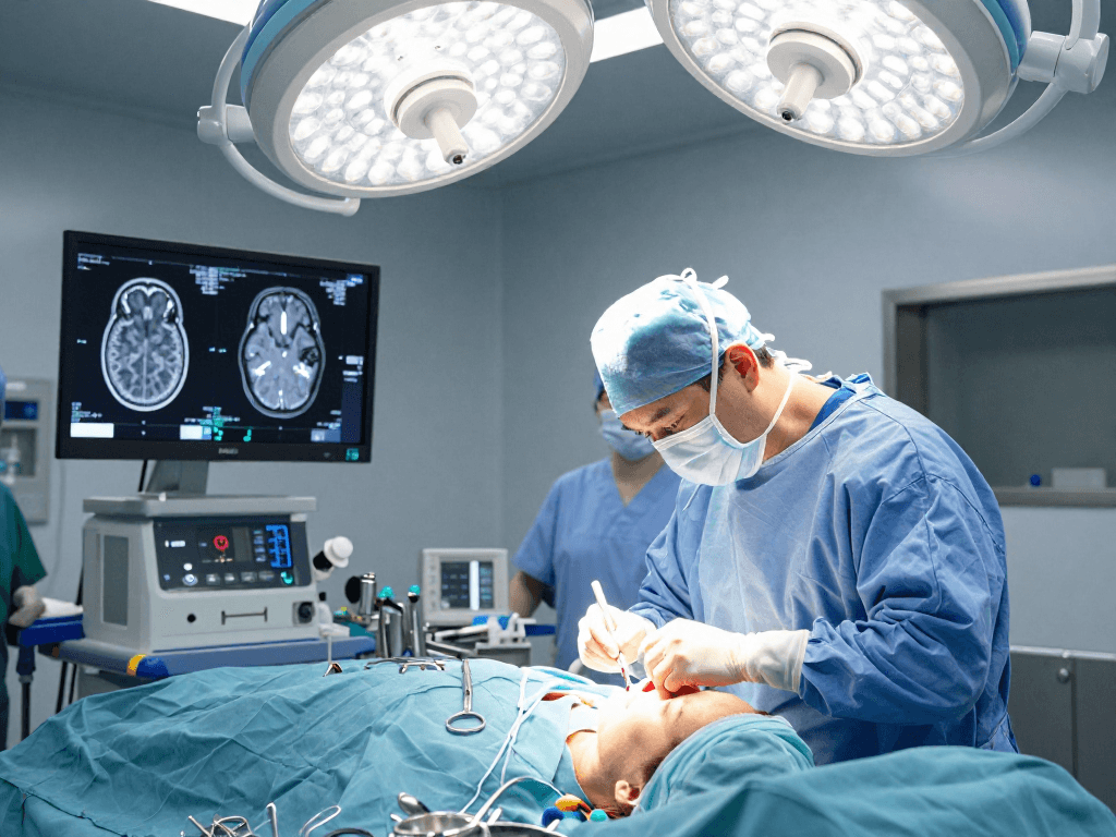 Engaging beyin tümörü ameliyatı scene showing surgical precision and advanced medical technology in action.
