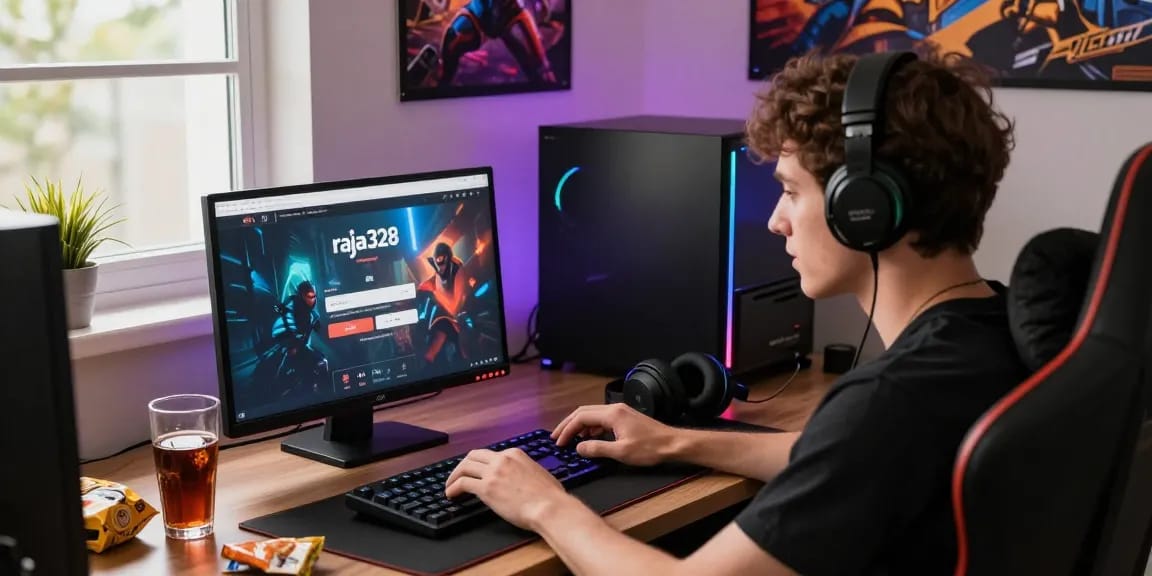 Engaging scene of a user preparing for raja328 login in a vibrant gaming setup.