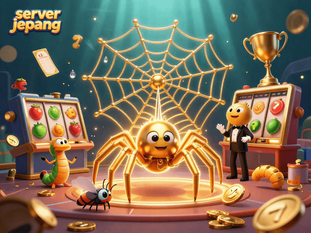 Experience the excitement of server jepang with vibrant slot reels and engaging characters in a dynamic casino scene.