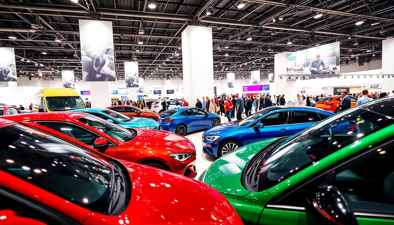 Engaging scene from an Auto Cars Show with diverse vehicles and enthusiastic attendees.