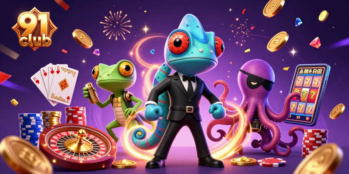 Experience the thrill of 91 club with dynamic casino characters and vibrant game elements.