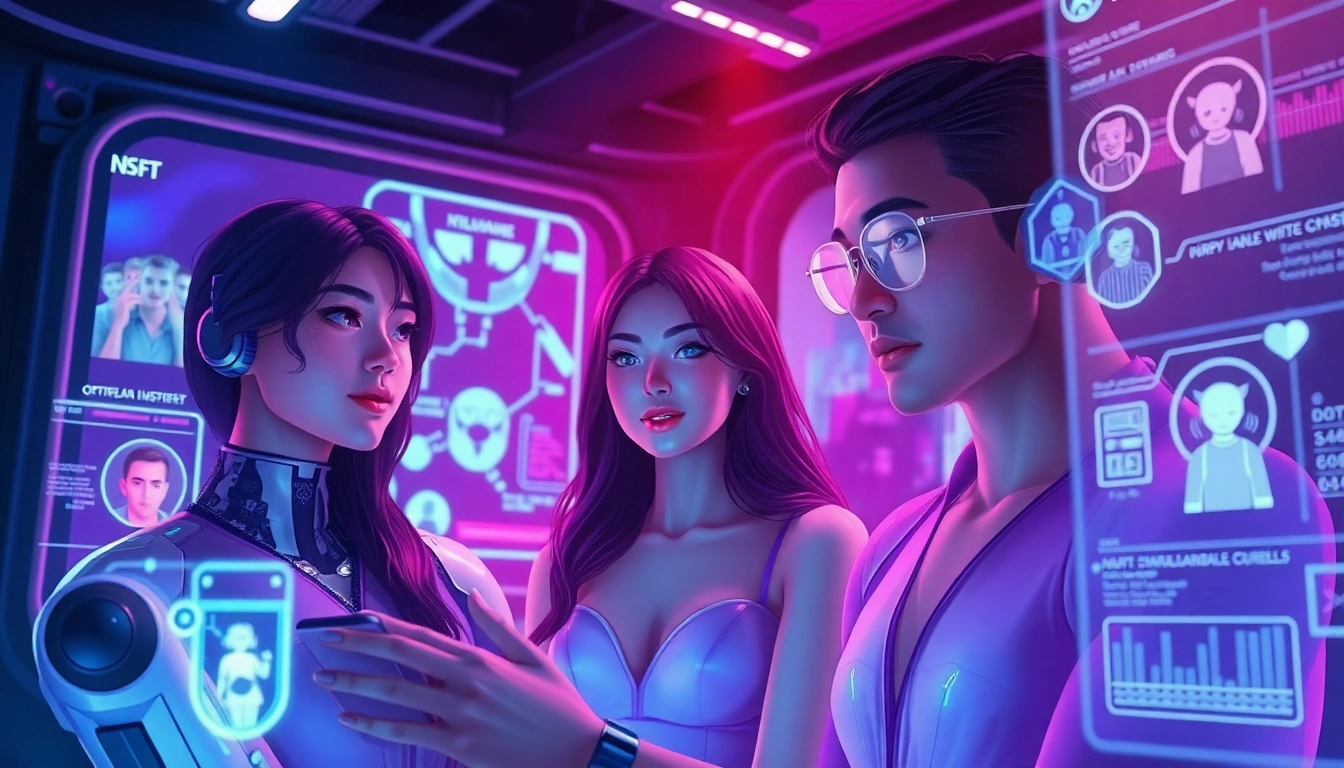 The vibrant scene of an nsfw ai chatbot interaction in a futuristic setting, showcasing realistic character engagement with immersive digital elements.