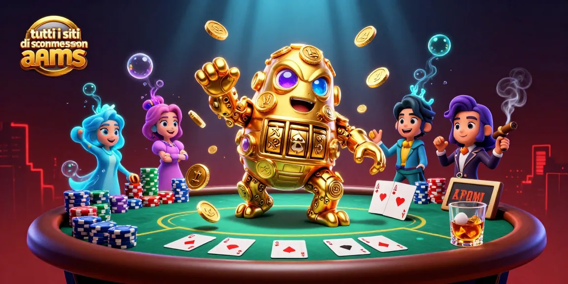 Tutti i siti di scommesse non AAMS: illustrazione 3D di un golem d'oro tra elementi di poker e casinò.