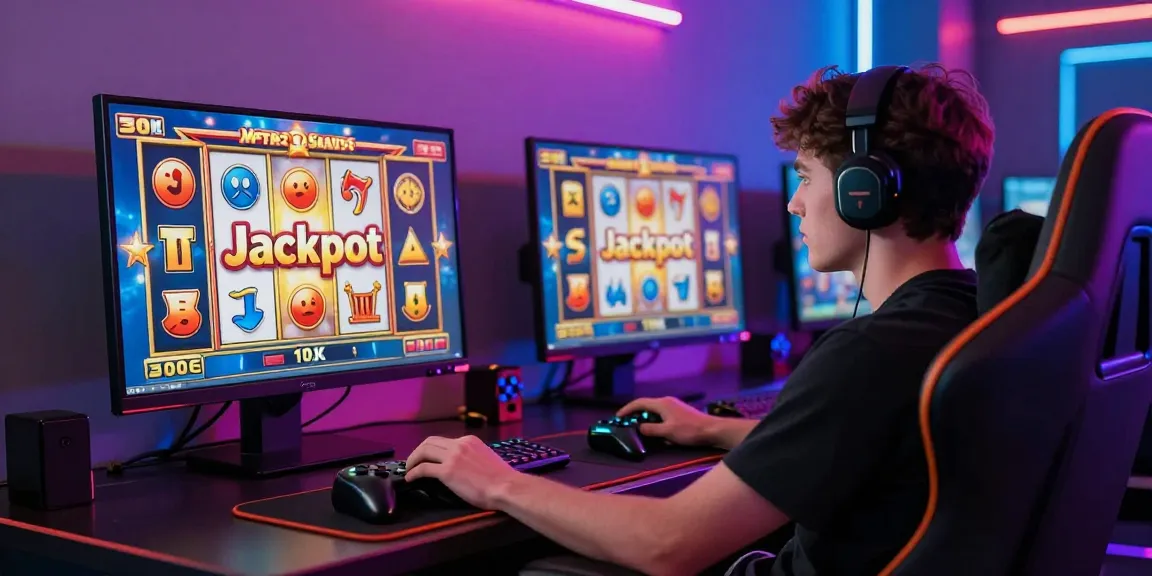 Engaging gaming scene featuring slot depo 1k excitement with jackpots on screen and colorful LED lights.