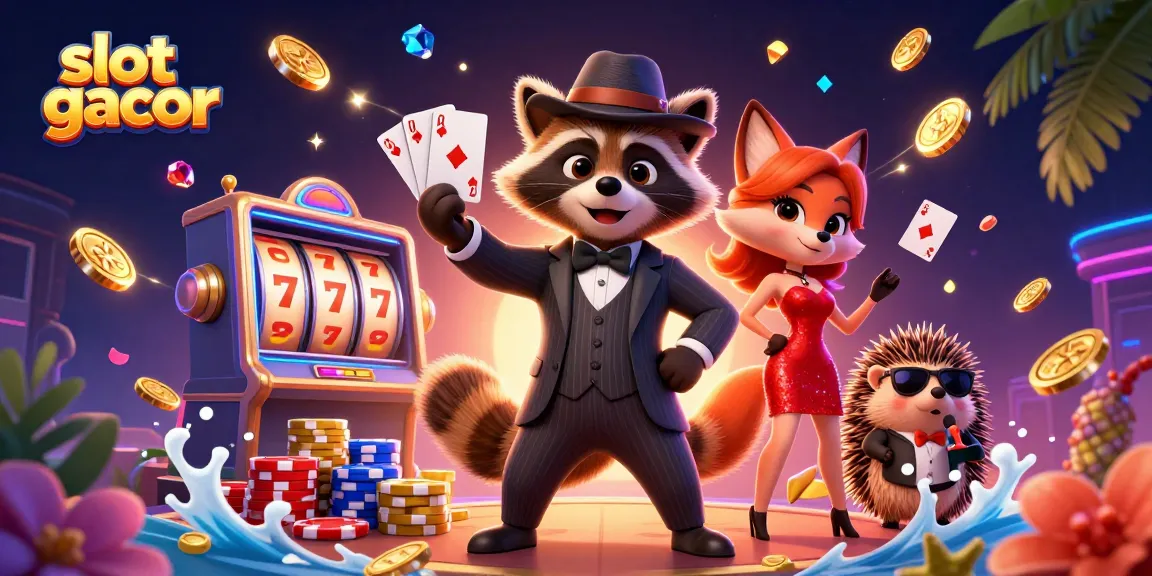Menangkan permainan slot gacor dengan ilustrasi karakter kasino kartun yang menarik dan elemen mengesankan.