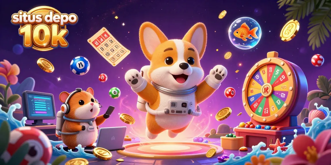 Experience the excitement of situs depo 10k with coins and lottery elements in a vibrant casino scene.