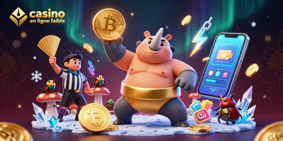 Casino en ligne fiable : illustration humoristique de jeux avec un scarabée sumo dans un décor festif.