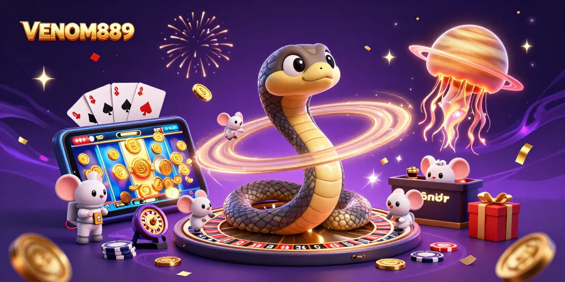 Experience the excitement of VENOM889's dynamic gaming world with vibrant casino elements.