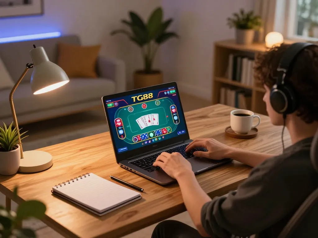 Experience dynamic gameplay at tg88 with an excited player engaged in online casino action from home