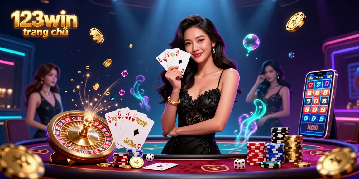 Experience the thrill of 123win trang chủ with a luxurious casino scene featuring ace cards and vibrant gameplay elements.