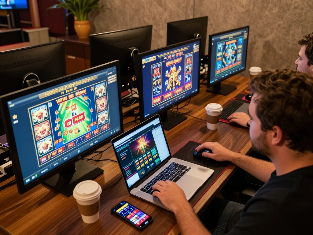 Player engaged with w 88 casino games on multiple screens, showcasing online gambling excitement