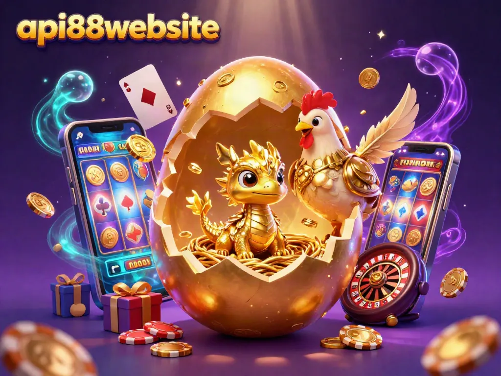 Engage with the api88website experience featuring a golden dragon amidst casino elements.