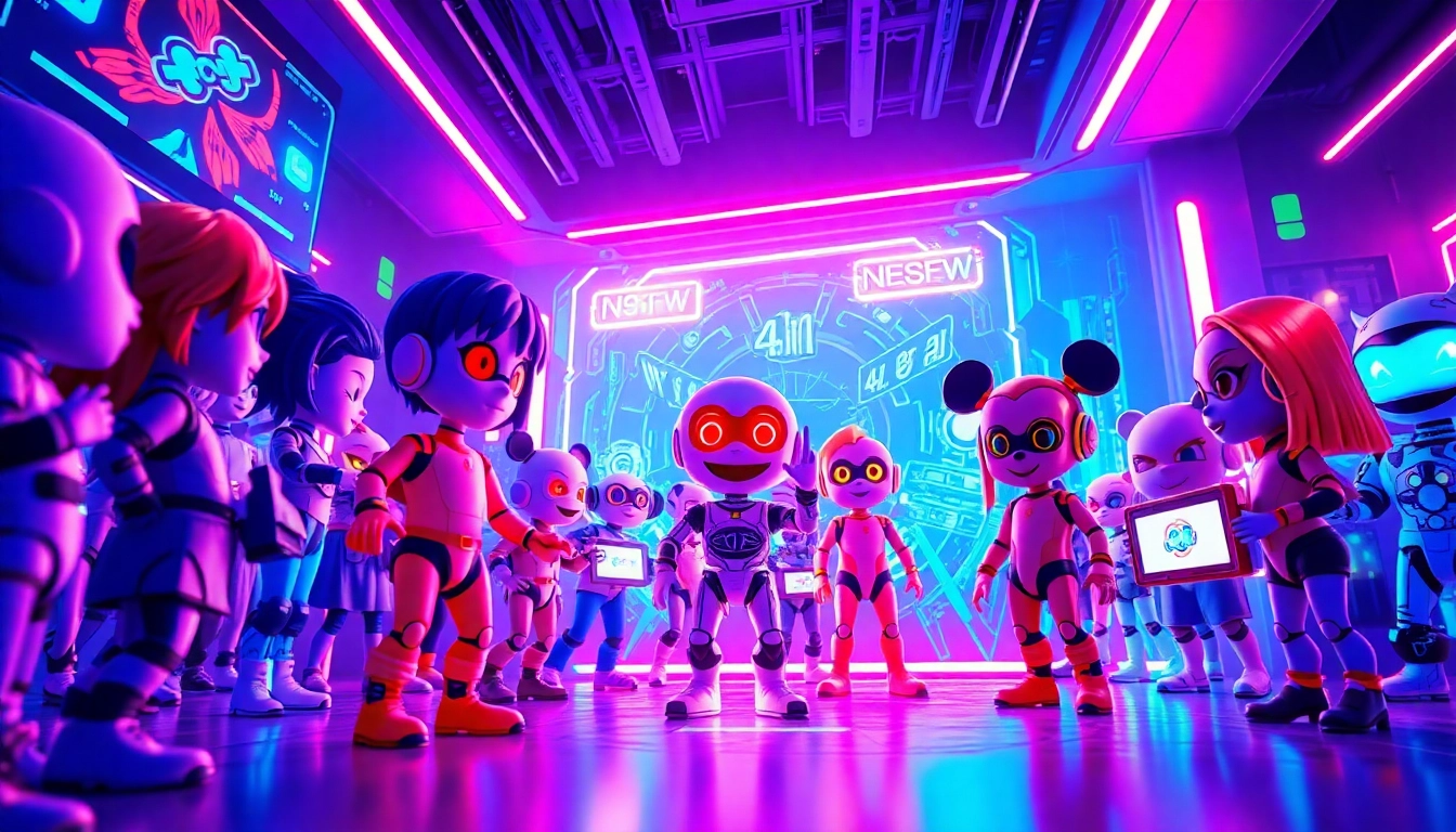 Interactive NSFW character AI showcasing animated digital companions in a vibrant, engaging virtual space.